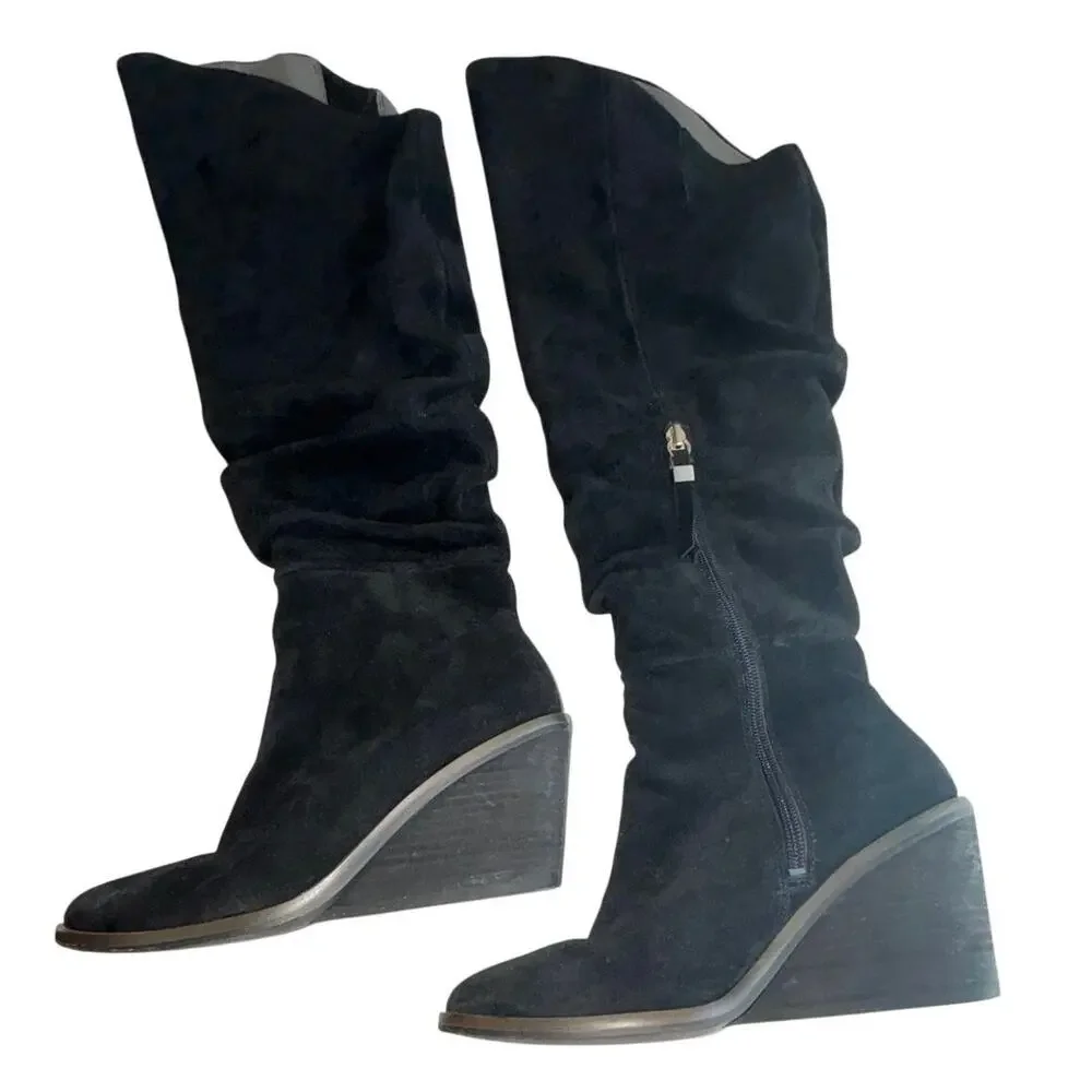 OTK Black Suede Slouchy Over the Knee Boots Comfort Dr. Scholl’s Message Sz. 6.5